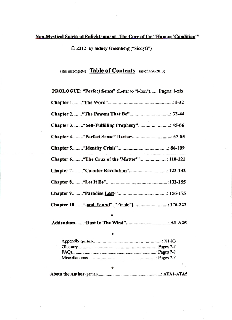 Non-Mystical Spiritual Enlightenment Table of Contents